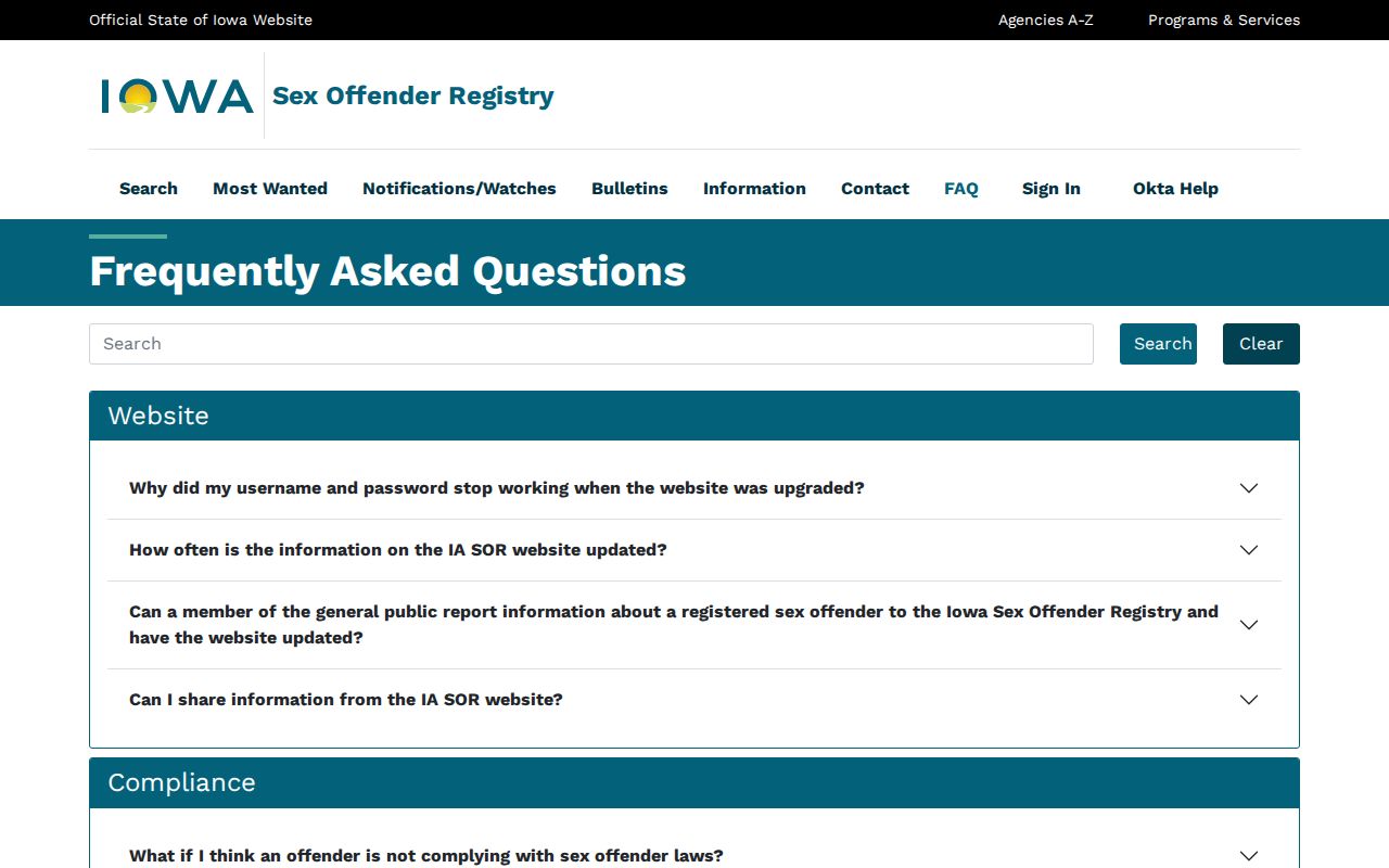 Iowa registry guidance for Audubon County sex offender records