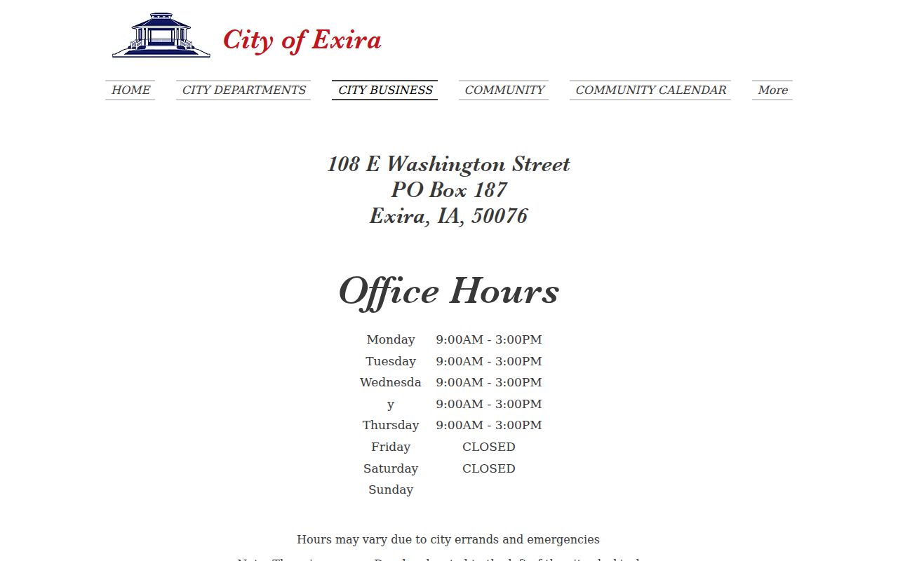 Exira criminal records contact at Exira City Hall